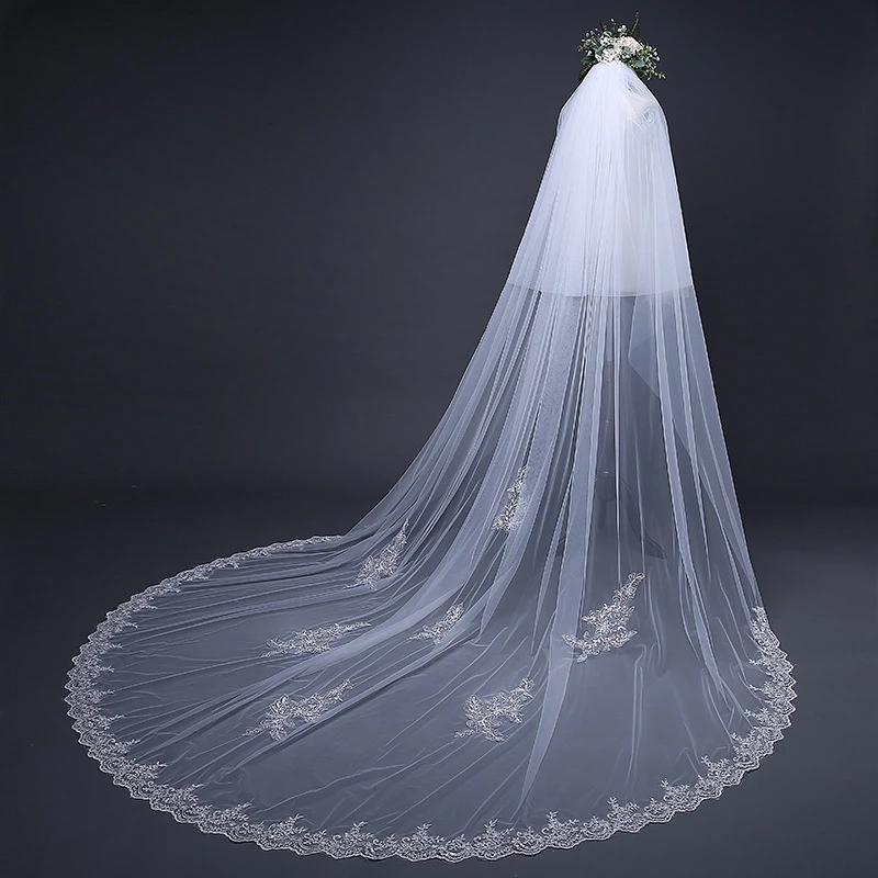 New Arrival White Ivory Cathedral Wedding Veils Long Lace Edge Bridal Veil with Comb Wedding Accessories Two Layer Matrimonio