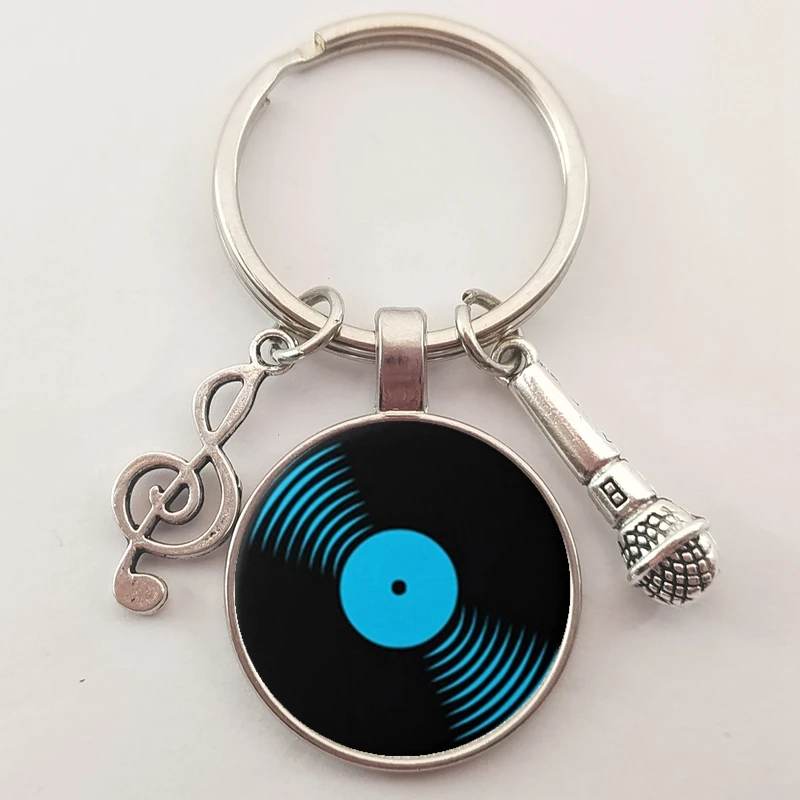 Simple Classic Style Vinyl Record Retro Gramophone Record Dome Glass Keychain Music Lovers Gift Wholesale And Retail