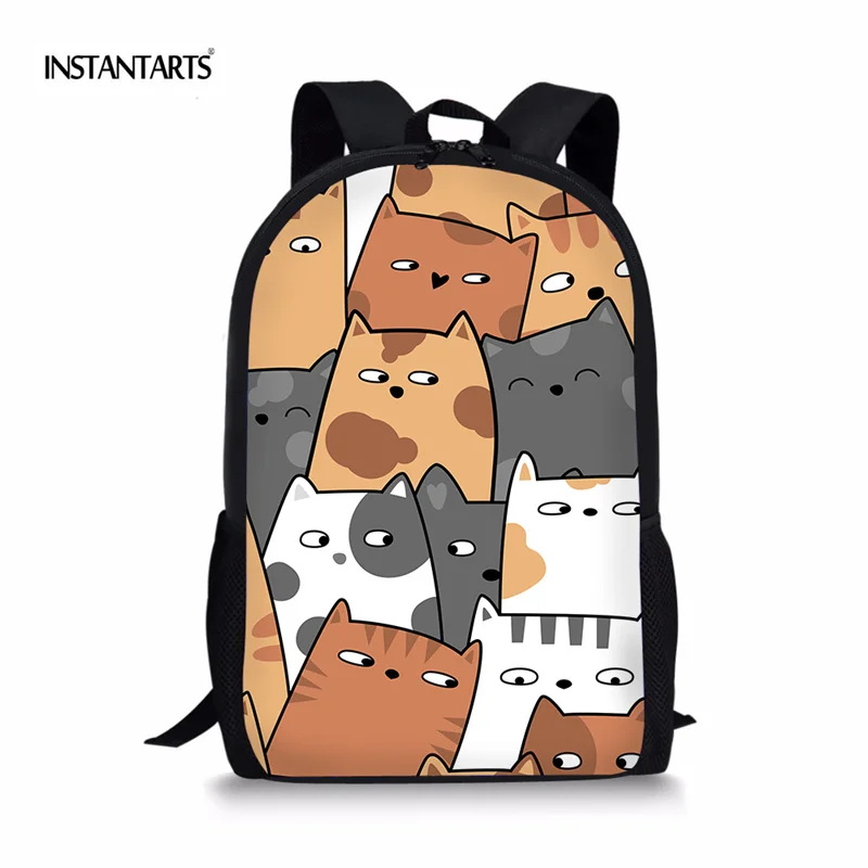 

INSTANTARTS Boys Girls School Bags Cute Cartoon Cat Printed Casual Book Shoulder Bags Primary School Students Children Backpacks