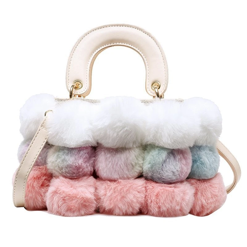 2021 Winter Hot Soft Plush Ball Handbags for Women Luxury Designer Bag Fashion Trends Colorful Fur Crossbody Shopper Bolso Femme