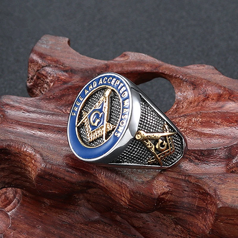 New 3 color Masonic Free Mason Rings Men Stainless Steel Signet Freemason Silver Blue Freemasonry Punk Jewelry Mens Male Gifts