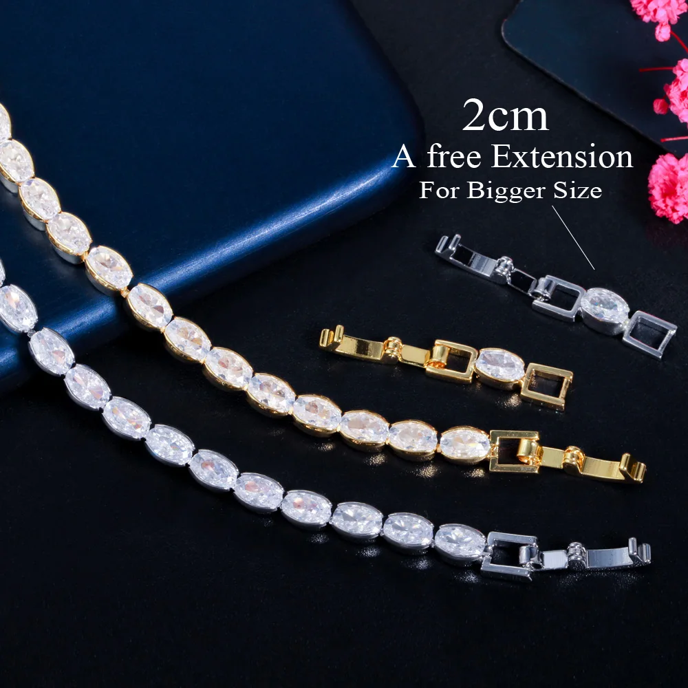 CWWZircons Shining White Gold Color Oval Cubic Zirconia Tennis Bracelet Bangle for Women Wedding Bridal Party Accessories CB263