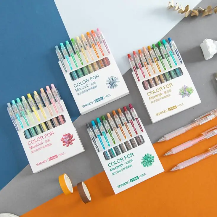 

New Arrival 9pcs/lot Kawaii Morandi Candy Color Graffiti Gel Pen Neutral Ball Drawing Painting Pen School Stationery