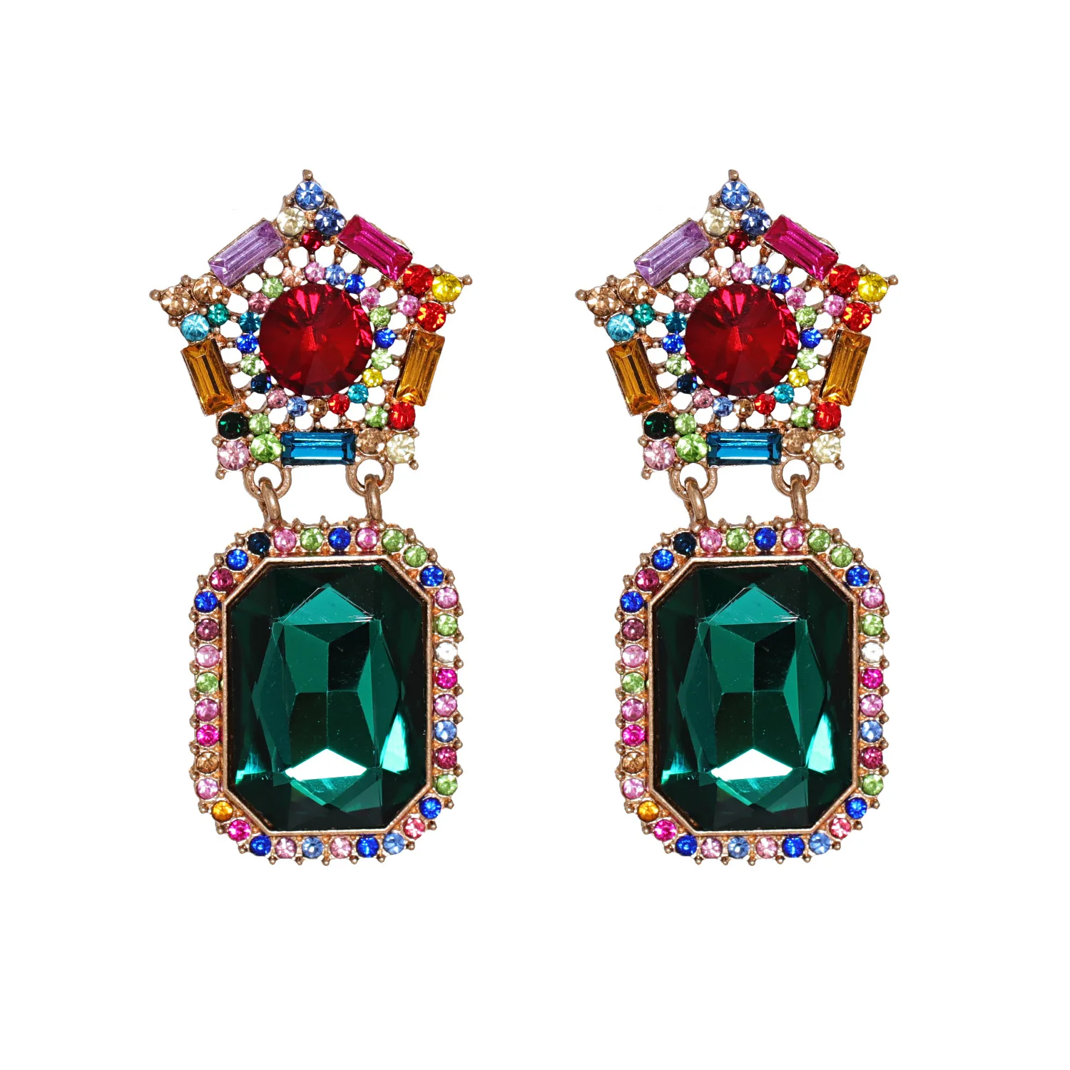 HYSECMAO New Arrive Colorful Rhinestone Beads Earrings High-Quality Fashion Crystal Square Drop Earrings for Women Party Jewelry