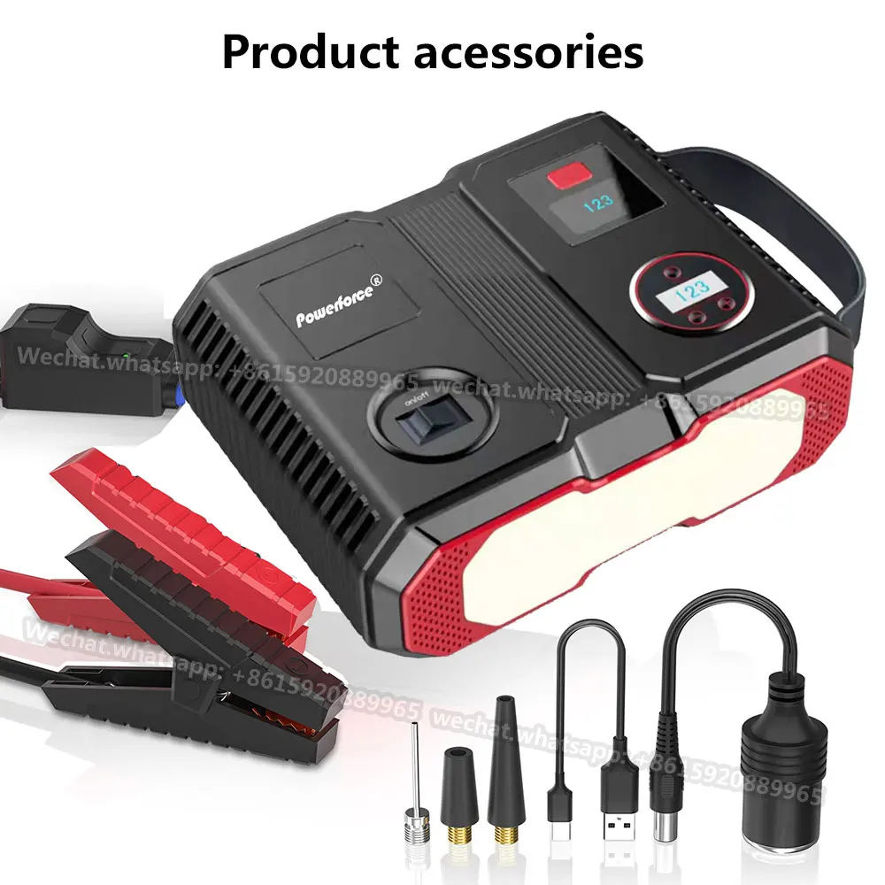 

Compressor 150PSI Air Pump Bicycle Car 4000A Jump Starter 24000mAh Power Bank Wireless Tire Inflator LED Air Compressor