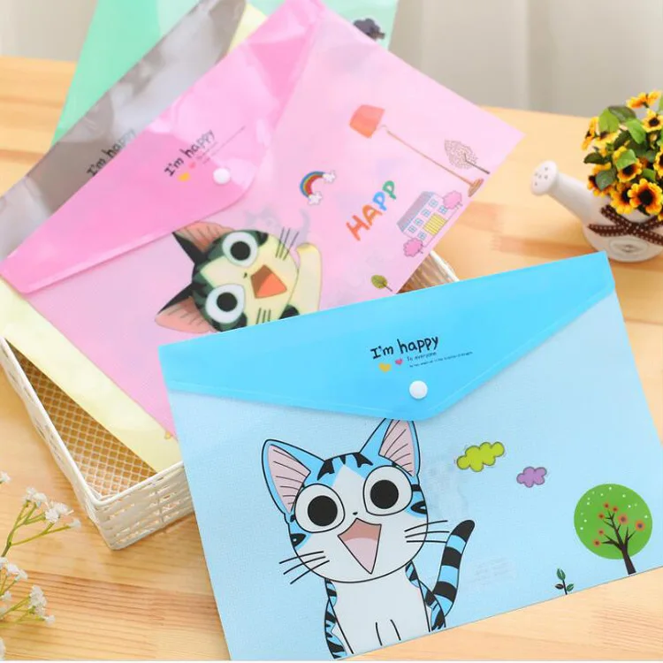 20PCS Creative Stationery Cartoon File Holder Cute Snap PVC File Bag A4 File Holder Student Supplies