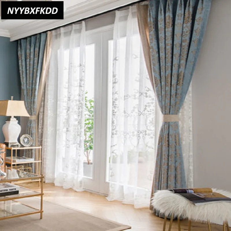 

European Blackout Curtains for Living Dining Room Bedroom American Nordic Chenille Jacquard Curtains Finished Customization