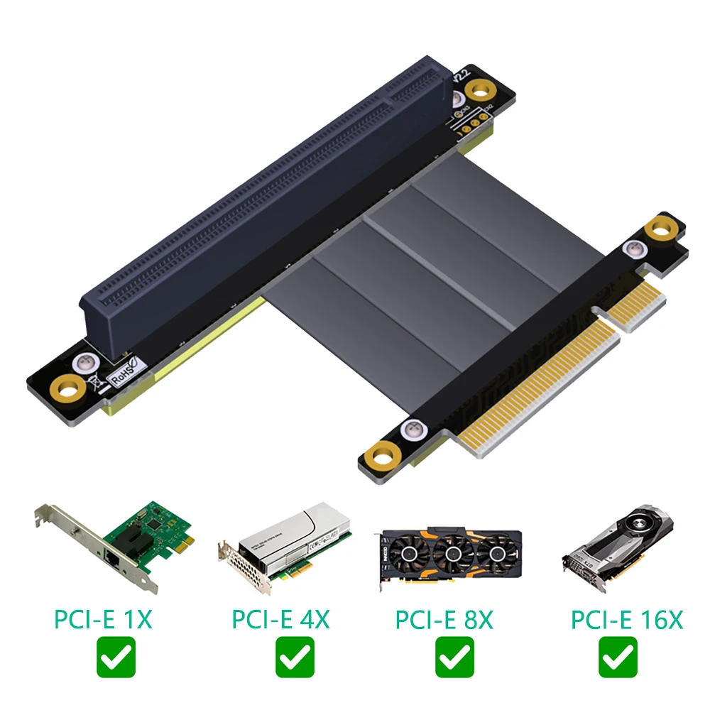 

PCI Express PCIe 3.0 x8 to x16 Riser Card Extension Cable 8Gbps High Speed PCI Express 16x Ribbon Extender 90 Degree Right Angle