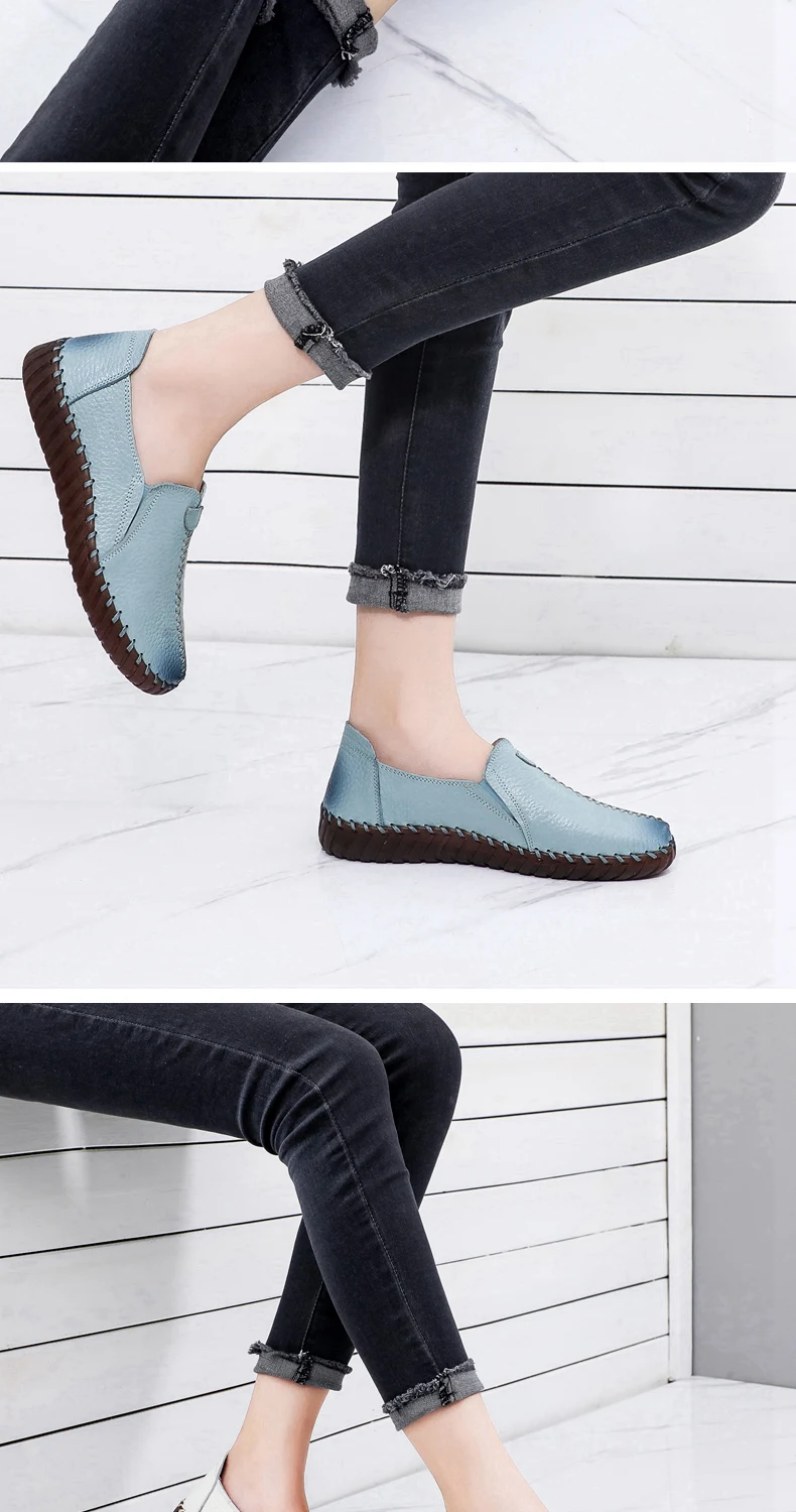 Herbst breite Breite Damenschuhe Echt leder Ballerinas Damen weiße Slipper fahren Mokassins Damenschuhe für Fußknochen – Detail 21