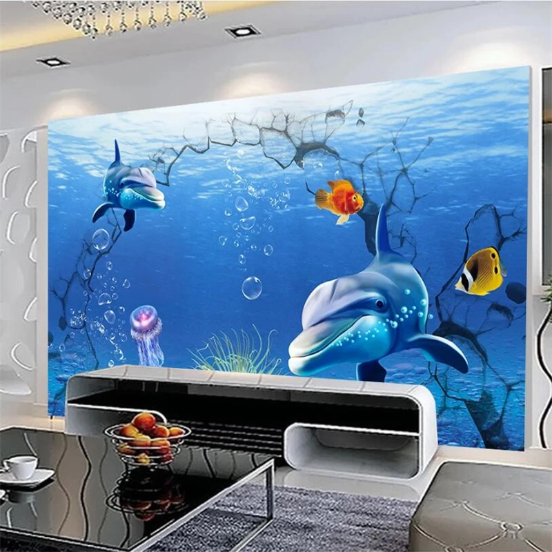 

Custom wallpaper 3d mural dolphin seascape underwater world whale TV background wall decorative painting Papel de parede 3d обои