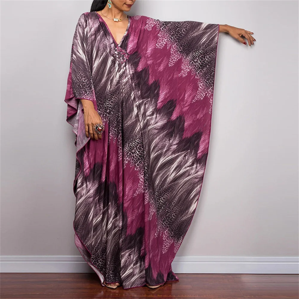 New Floral Print Boho Dress Over size Loose Maxi Long Dress Beach Cover up 2022 Robe De Plage Kaftan Tunic for Beach Pareos