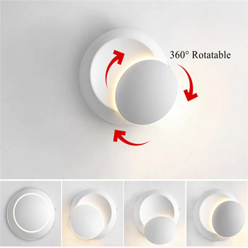 2025 LED Wall Lamp 360 degree rotation adjustable bedside lights white Black creative wall lamp Black modern aisle round lamp