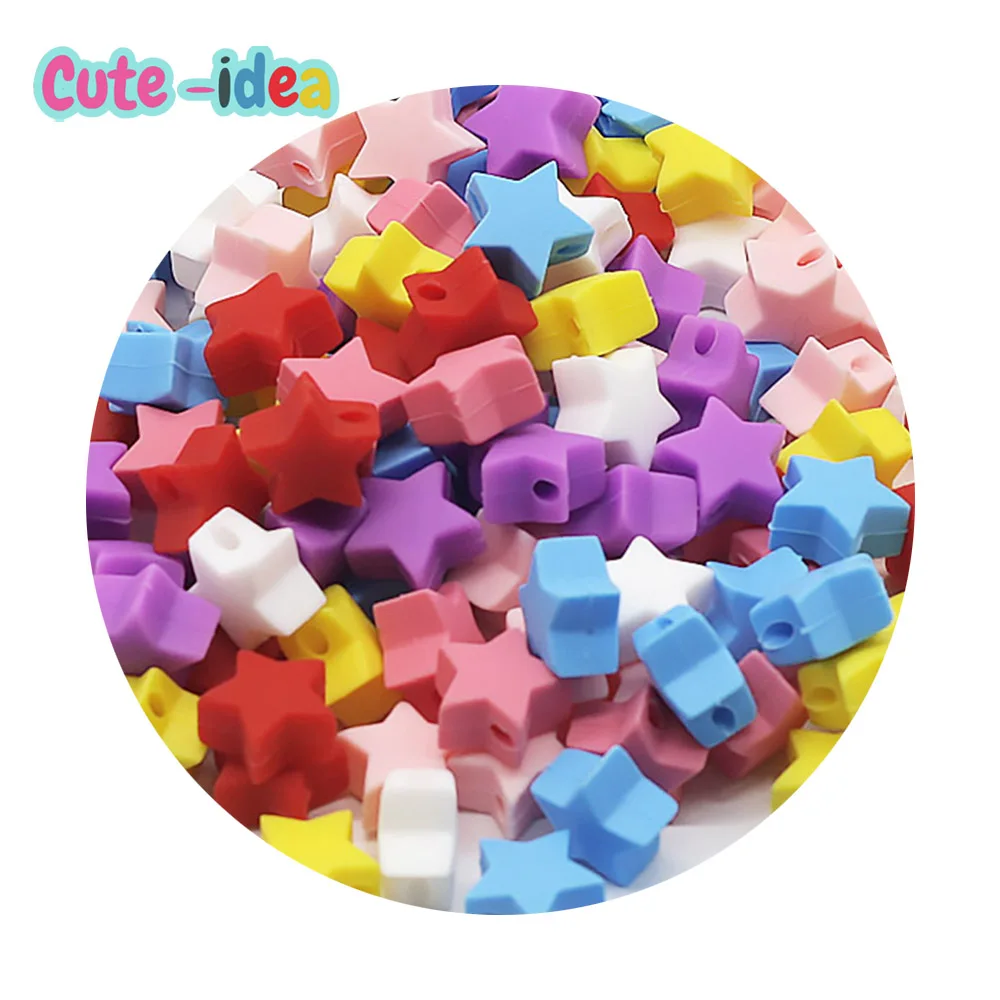 Cute-Idea Baby Silicone Beads 10pcs Food Grade Mini Star Chew Teething Beads DIY Baby goods Kids Pacifier Chain Toys Accessories