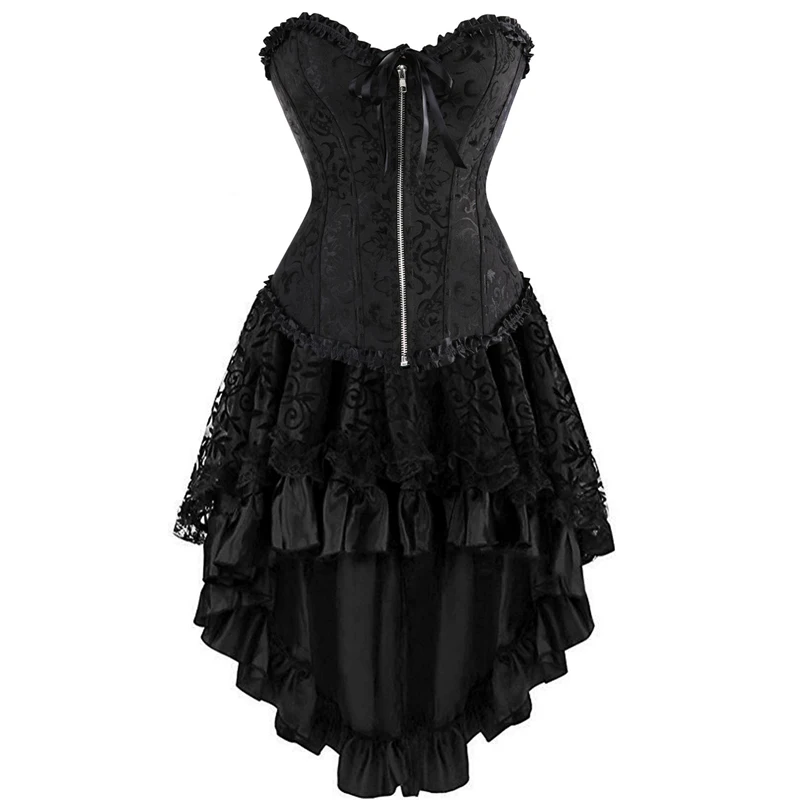 Corset Dress Sexy Bustier Skirt Set Overbust Corselet Zipper Burlesque Gothic Vintage Plus Size Korsett Halloween Costume Mujer