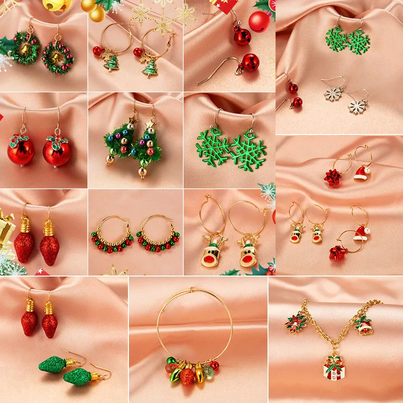 Christmas Earrings Christmas Tree Snowman Bell Earring Studs Cute Small Earrings Set For Women Creative Party Accessories