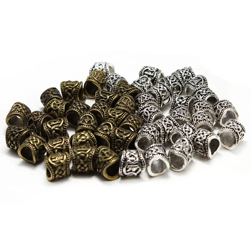 24pcs/Set Viking Runes Beads for Jewelry Making Hair Braid Dreadlock Beard Beads Metal Spacer Large Hole Knife Beads DIY Craft