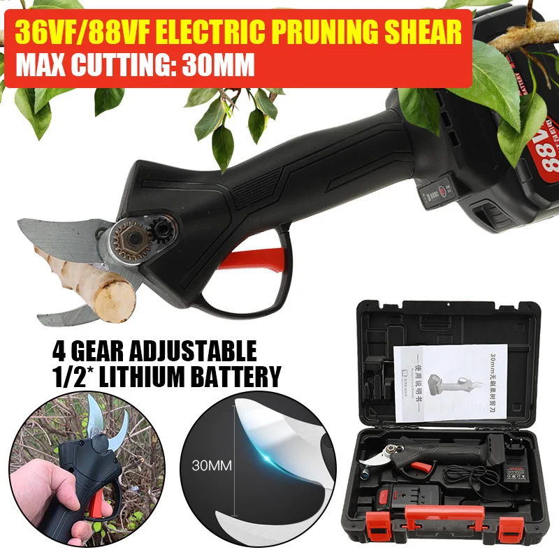 Cordless Rechargeable Lithium Tree Pruning Shears 36VF/88VF 30mm Garden Cutter Pruning Tools Grafting Cutting Shears