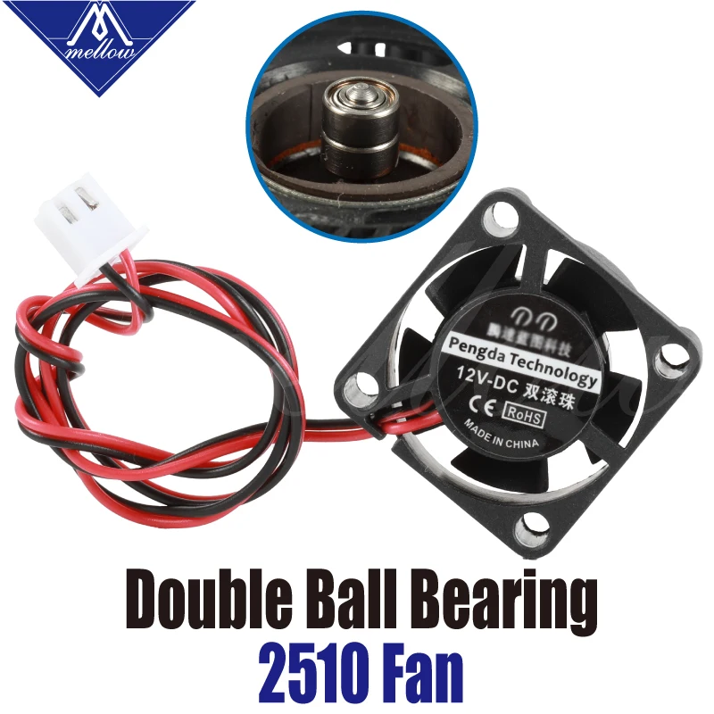 Wentylator Mellow 12V/24V 2510 do części drukarki 3D Małe chłodzenie Podwójne łożysko kulkowe do Ultimaker 2 UM2 Crazy Extruder Hotend