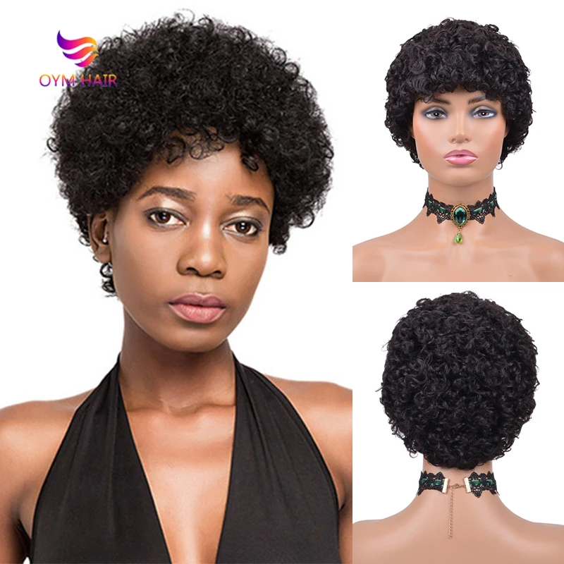 

Short Afro Kinky Curly Human Hair Wigs For Black Women Brazilian Remy Short Curly Afro Wig 150% Density Unprocessed Machine Made