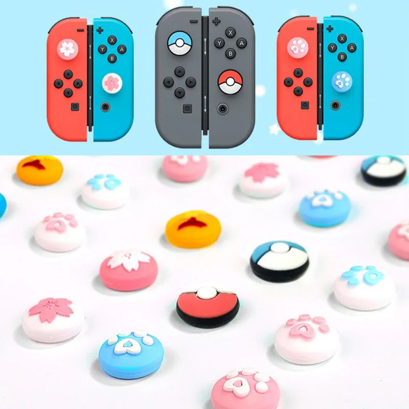 Mèo Paw Móng Vuốt Sakura Ngón Tay Cái Gậy Cầm Nắp Joystick Dành Cho Nintend Công Tắc Lite Joy-Con Bộ Điều Khiển Chơi Game tự Dùng Ốp Lưng