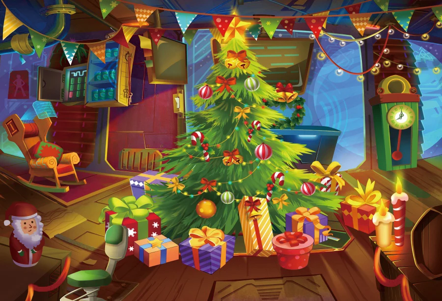 การ์ตูนคริสต์มาสพื้นหลัง Baby Room Decor วันเกิดแบนเนอร์ Custom ถ่ายภาพฉากหลังสำหรับ Photo Studio