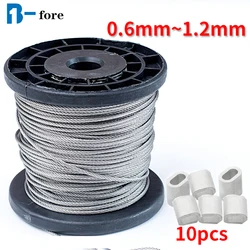 50/100M 0.6mm-1.2mm diameter 7X7 Structur 304 stainless steel wire rope alambre cable softer fishing lifting cable e