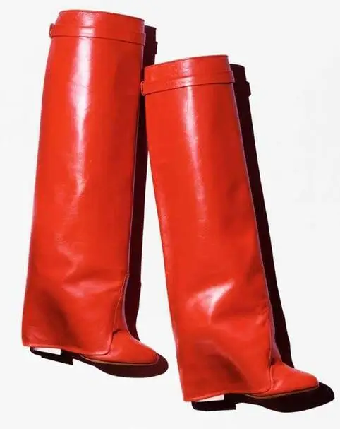 Camel Suede Shark Lock Boots Pointed Toe Fold Over Women Wedge Boots Height Increasing Over The Kee Boots Plus Size 10