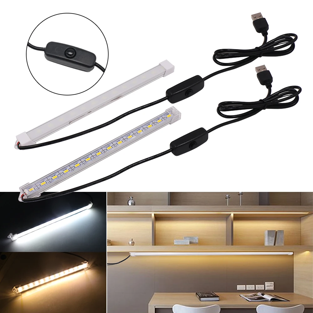 USB listwa LED światła 5V 10/20/35/40/50CM Aluminium sztywna taśma LED włókno światłowodowe dla szafka oświetlenie kuchenne ciepłe zimne białe