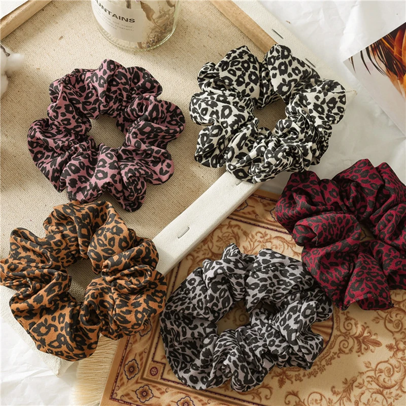 Leopard Hair Scrunchies Stretchy Scrunchie Women Elastic Hair Bands Girls Headwear Animal Print Ponytail Holder Rubber Hair Ties