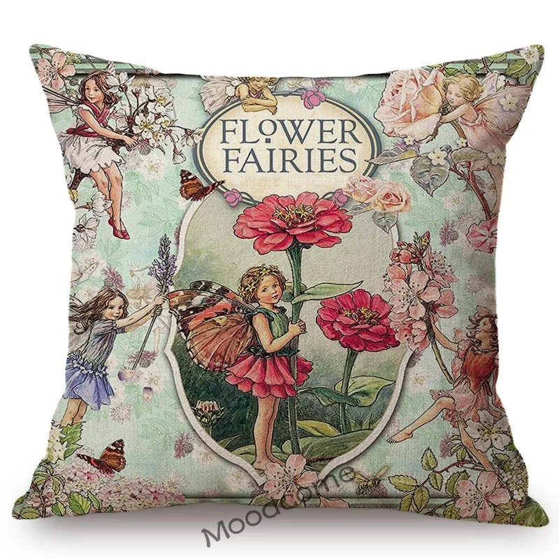 Cute Lovely Princess Girl Room Decoration Art Flower Cartoon Fairy Tale Floral Sofa Throw Pillow Case Children Art Cushion Cover