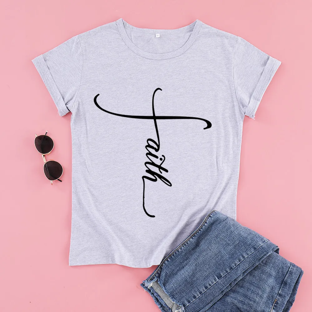 

Faith Christian Blessed Hope Believed Fashion Letters Aesthetic T-Shirts Women O-neck Short Sleeve Top Tees T Shirts for Ladies