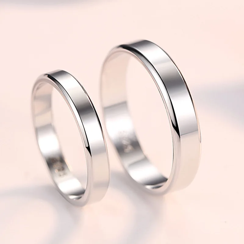 Fashion Pure 100% 925 Sterling Silver Women Men Ring Simple Smooth Wedding Band Anniversary Jewelry Gift for Couple  Lovers