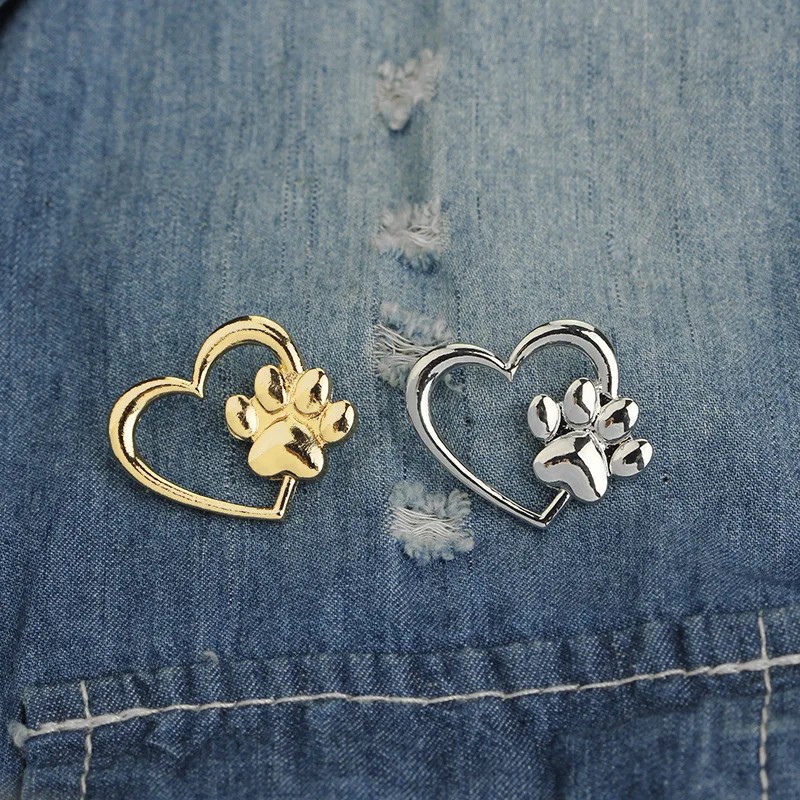 Cute Jewelry Dog Footprint Heart Brooches Pin Cutout Lapel Pins Badge Button For Women