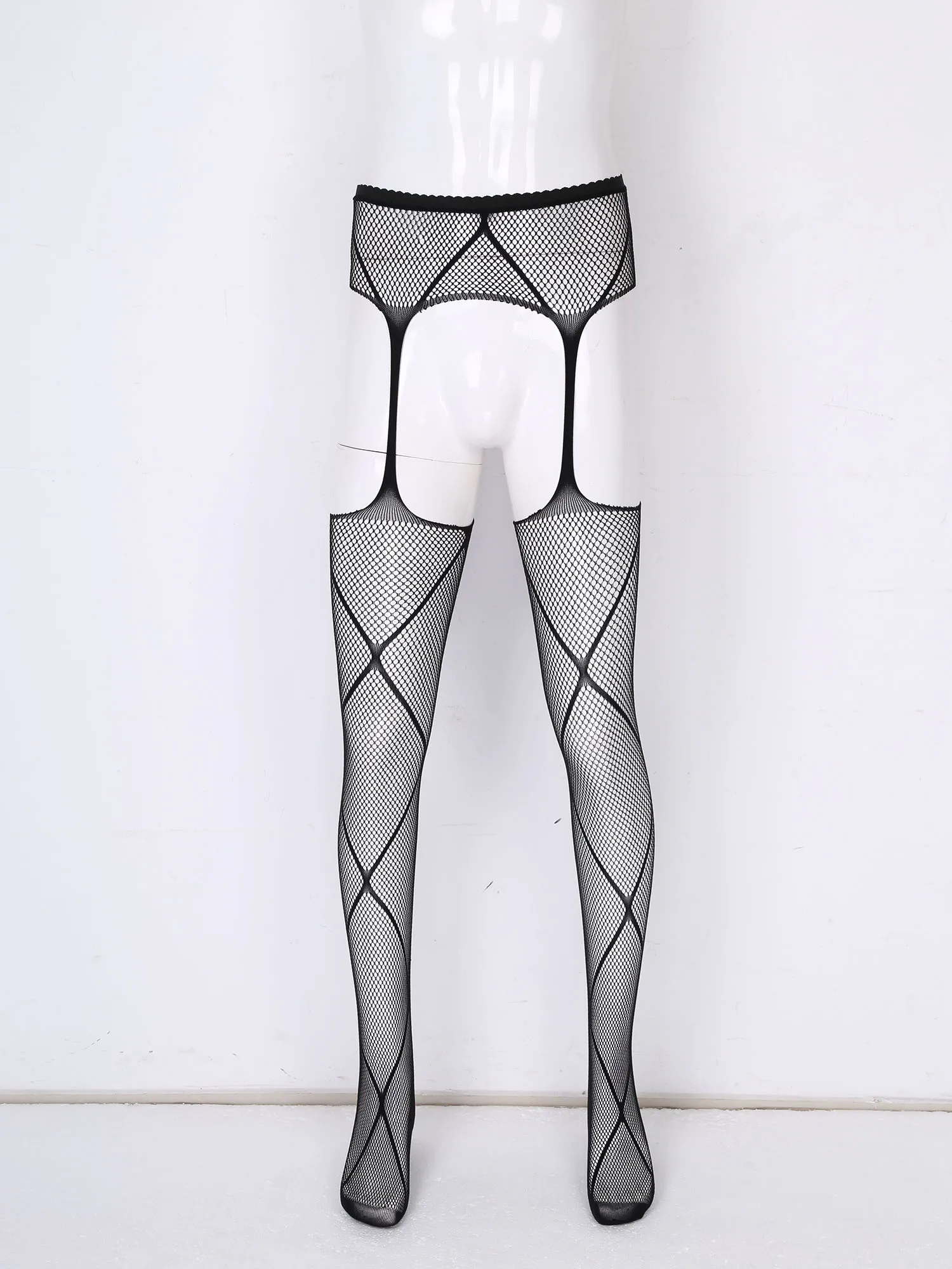 Men Hollow Out Fishnet Stockings Tights See-through Crotchless Pantyhose Nightwear for Lingerie Night Club Stage Performance