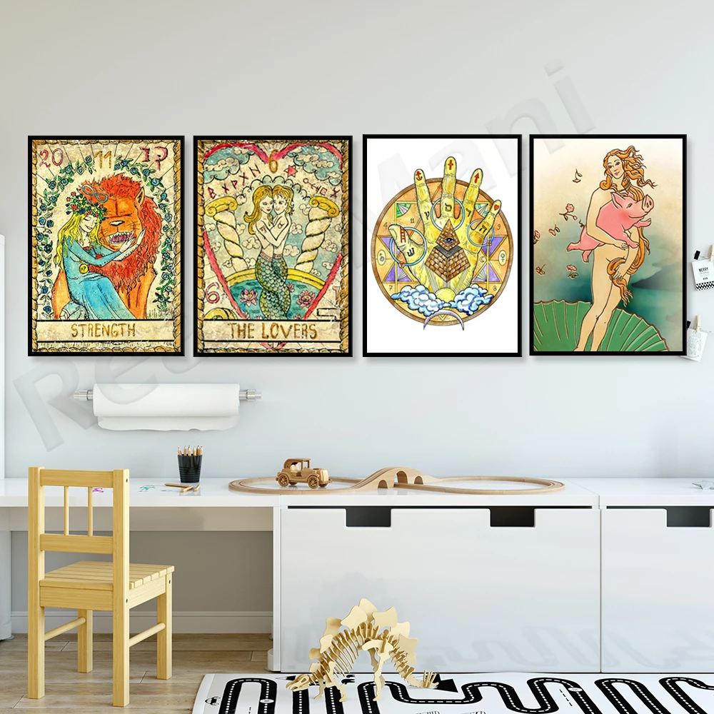 Motivation Freemasonry Mystic Magic Symbol, Motivation Power Lion Old Tarot Gorgeous Poster The Birth of Venus Glam Poster