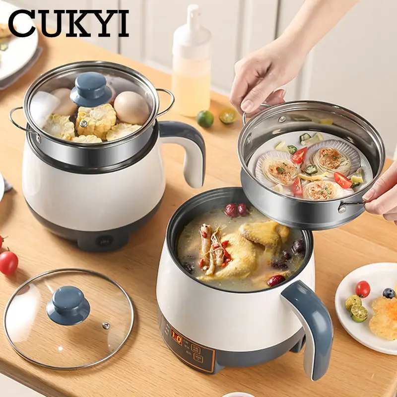 CUKYI Electric Stir Fry Cooking Pot Multicooker Household Dormitory Noodles Boiler Hotpot Food Steamer Insluation Reservation