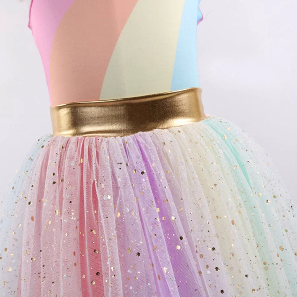 Neue Einhorn Halloween Kostüme für Kinder Mädchen Prinzessin kleider mesh elegante Kleid Mit Gold Stirnband Flügel Karneval Party Kleid