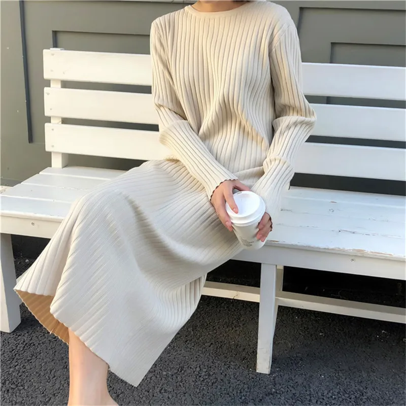 

O Neck Sweater Dress Autumn Winter Women Long Sheath Black Bottoming Knitted Dress Female Long Sleeve Pullovers Pencil Dresses