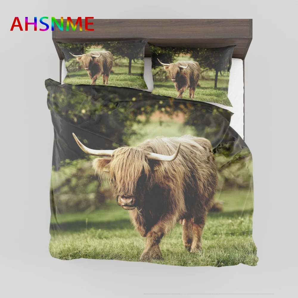 

AHSNME Wild Yak Bedclothes Microfiber Duvet Cover Set Pillowcase 3pcs Bedlinens Cattle Bedding Sets 3d Quilt Covers