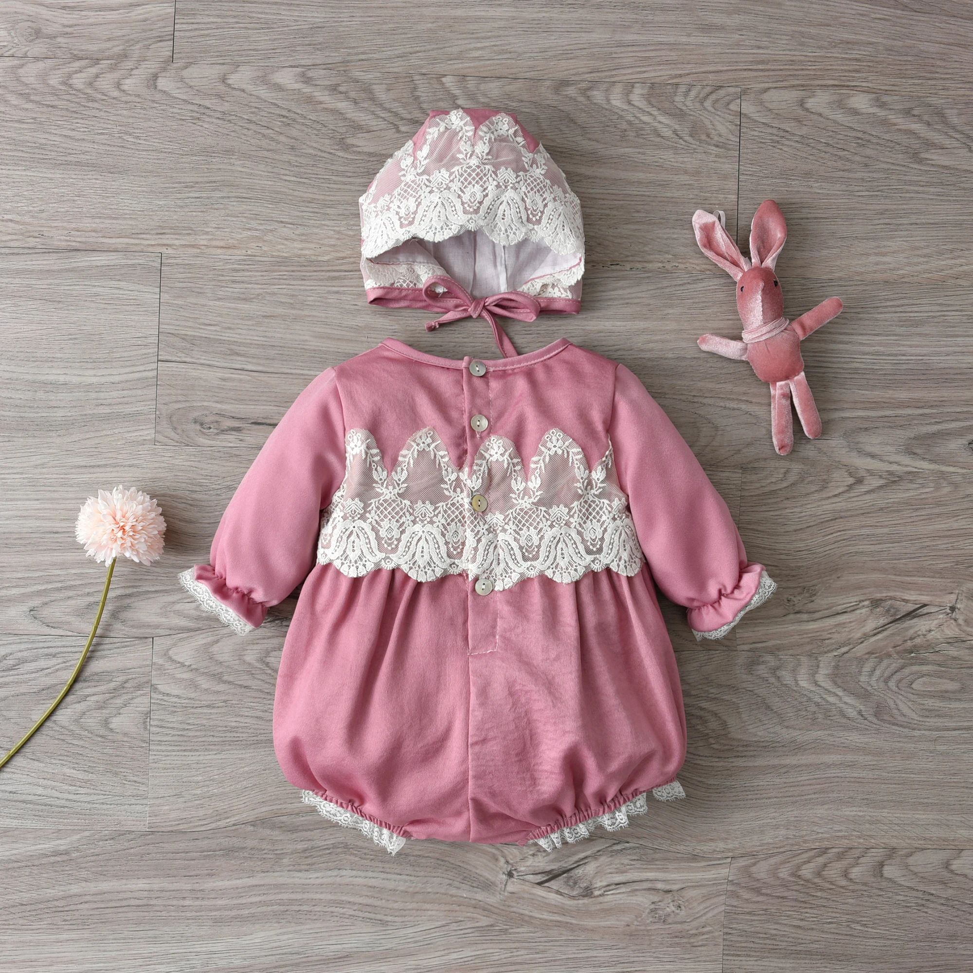 Spanish Baby Girl Romper With Hats Summer Newborn Lace Rompers Toddler Clothes Cute Baby Bodysuit Short Sleeve Infant Jumpsuit