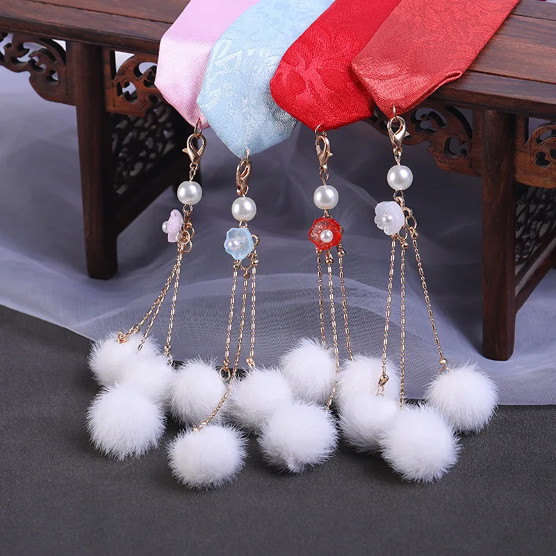 Chinese Style Hairball Ribbon Headband Girl Hanfu Hairball Tassel Hair Ribbon Ancient Dress Butterfly End Hair Rope Headdress