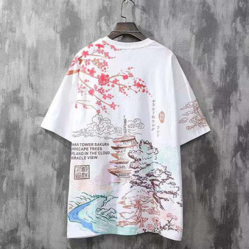 Streetwear Sakura Print Tshirts Cotton Summer Harajuku T-Shirts Men Mo Dao Zu Shi Chinese Style Streetwear T Shirt For Women