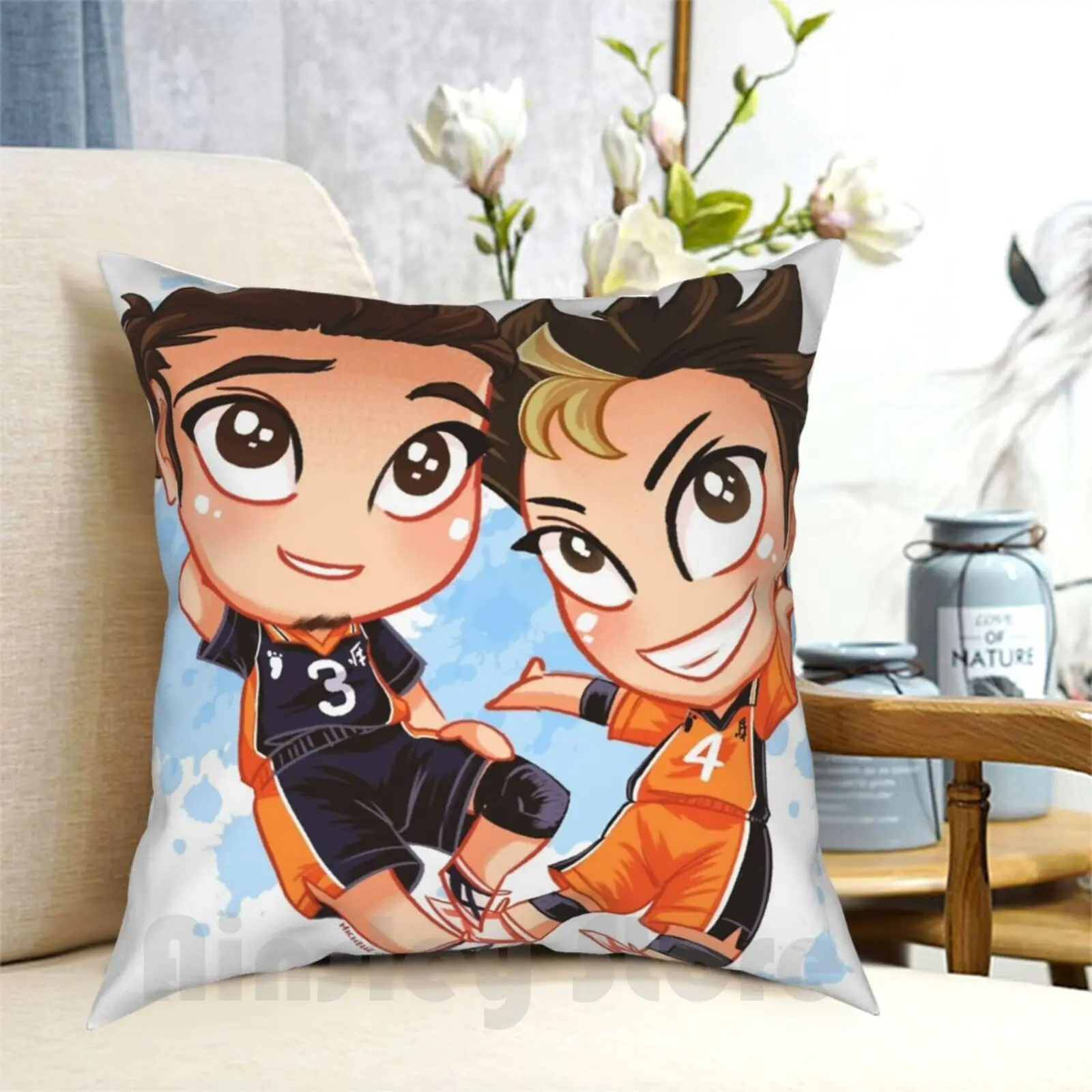 

Chibi Time! & Nishinoya Pillow Case Printed Home Soft Throw Pillow Haikyuu Anime Volleyball Anime Anime Libero Ace