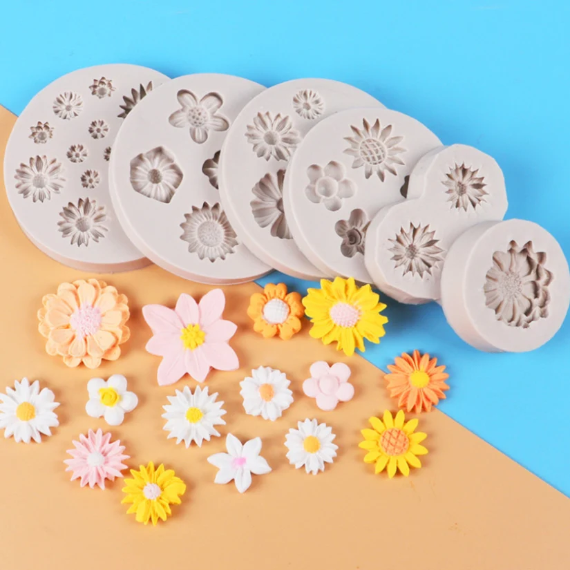 Daisy Wild Chrysanthemum Flower Silicone Sugarcraft Mold Fondant Cake Decorating Tools Candy Clay Cupcake Chocolate Baking Mold