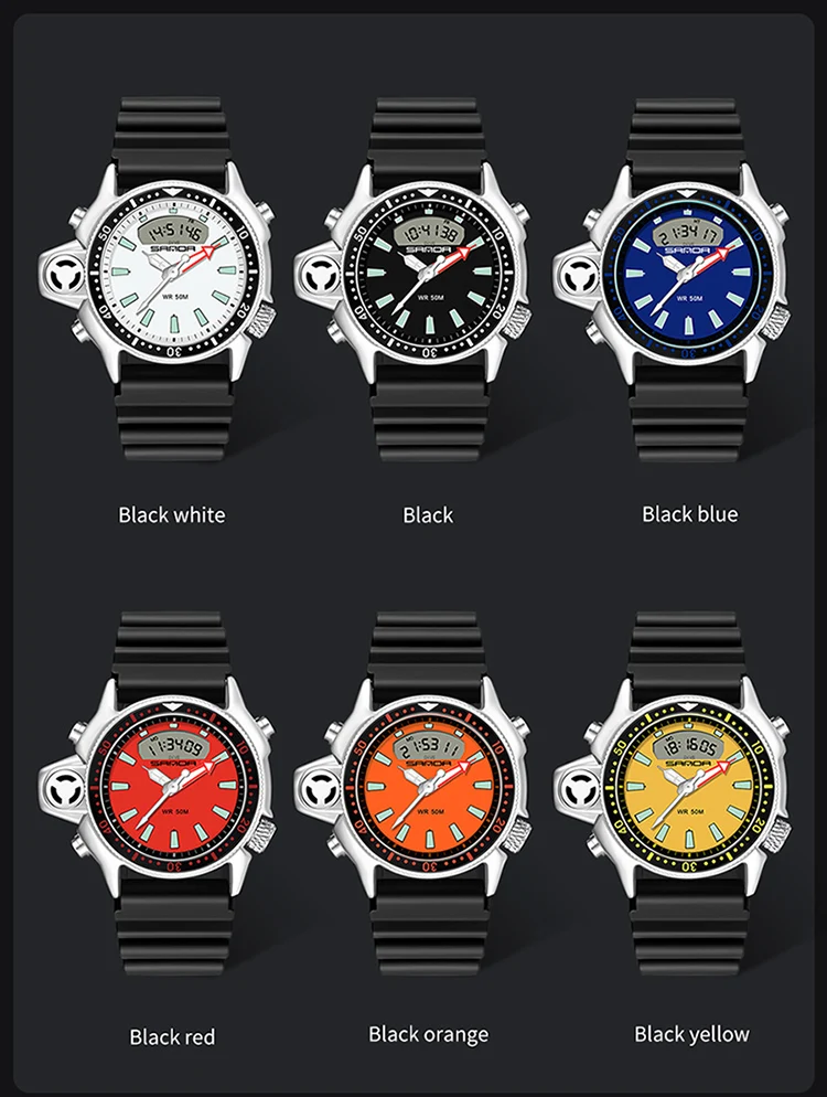 SANDA Mode Sport Männer LED Digital Uhren Dual Display Quarz Armbanduhr Im Freien Wasserdichte Militär Armbanduhren Herren Uhr – Detail 4