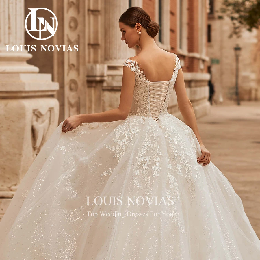 LOUIS NOVIAS-Vestido De Baile Bordado Sem Mangas, Vestidos De Casamento Elegantes, Vestido De Noiva Com Laço, Querida Talão