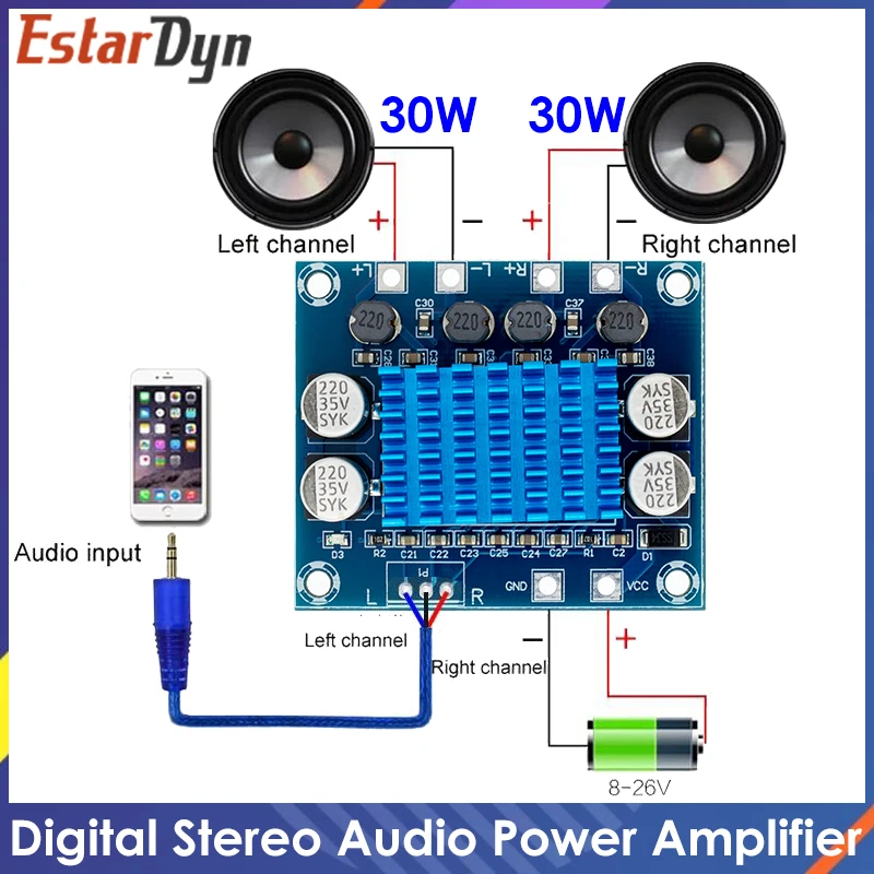 TPA3110 XH-A232 30W+30W 2.0 Channel Digital Stereo Audio Power Amplifier Board DC 8-26V 3A