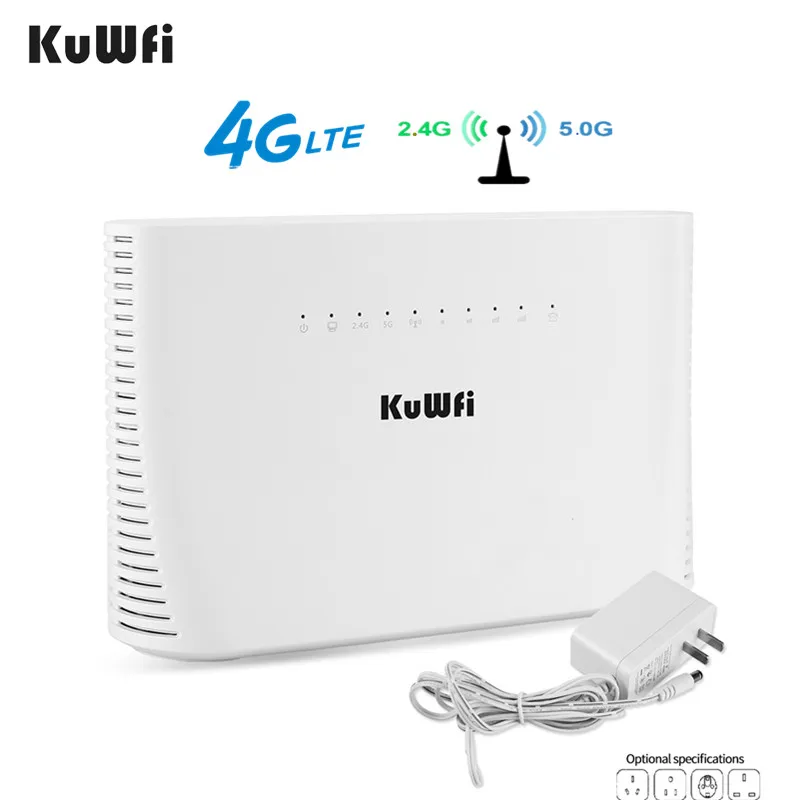 KuWFi 4G WIFI Router 1200Mbps  2.4G&5G Wireless Home WIFI Router Unlocked FDD/TDD With RJ45/RJ11 Port Up to 64 Wifi Users