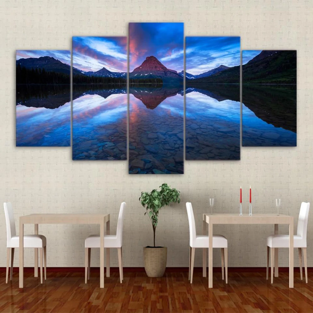 

5 Pieces Wall Art Canvas Painting Mountain Lake Landscape Poster Modern Living Room Bedroom Home Decoration Modular Pictures