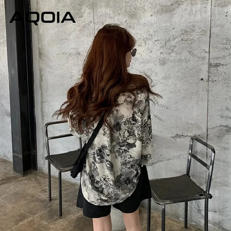 2022 Spring Street Style Long Sleeve Loose Women Blouse Chic Oversize Button Floral Print Ladies Shirt Hip Hop Female Clothing